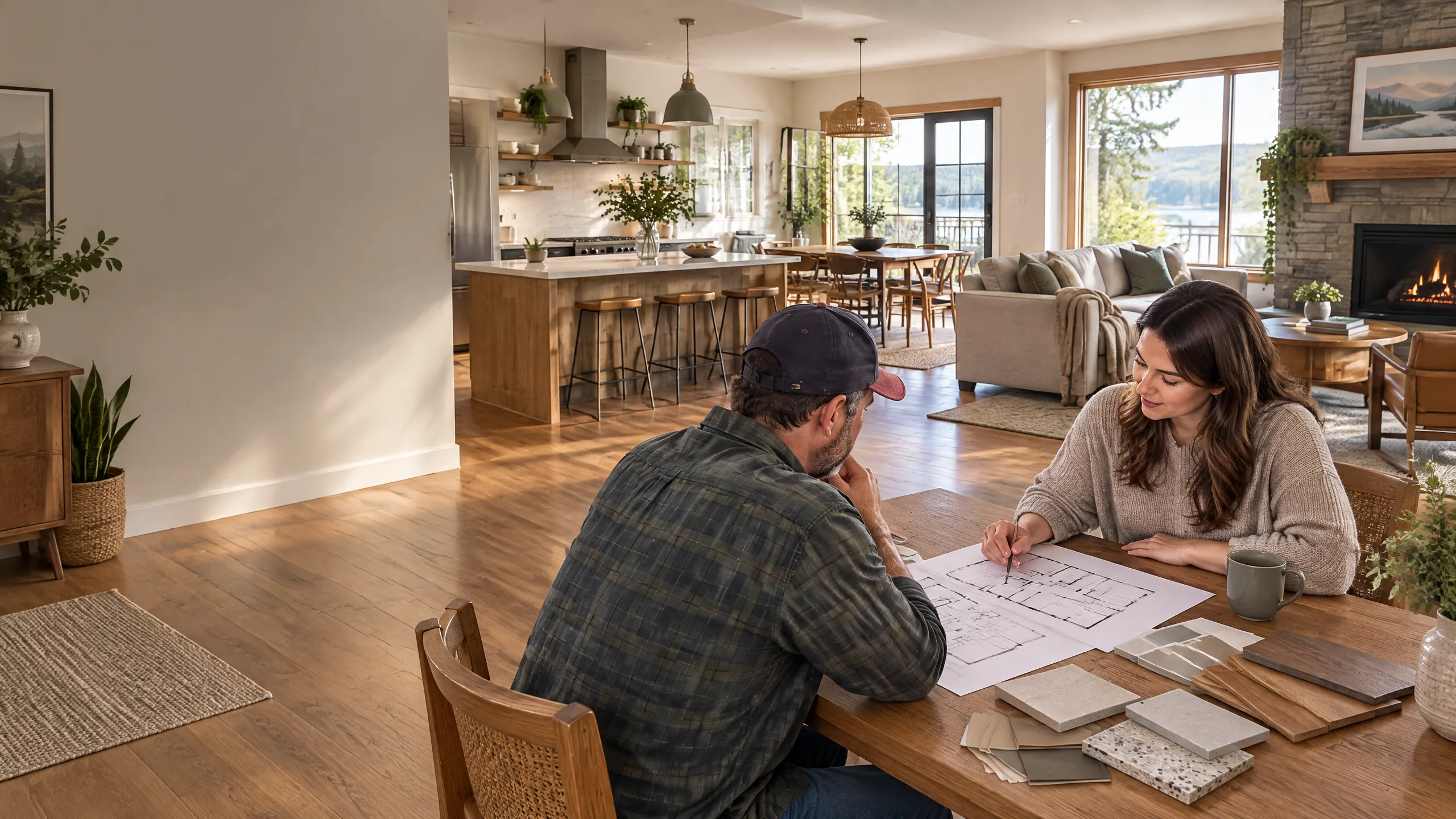 Illustrative whole-home planning conversation across connected rooms